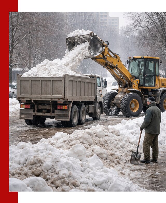 Вывоз снега грузовой техникой в Новокузнецке оперативно и чисто